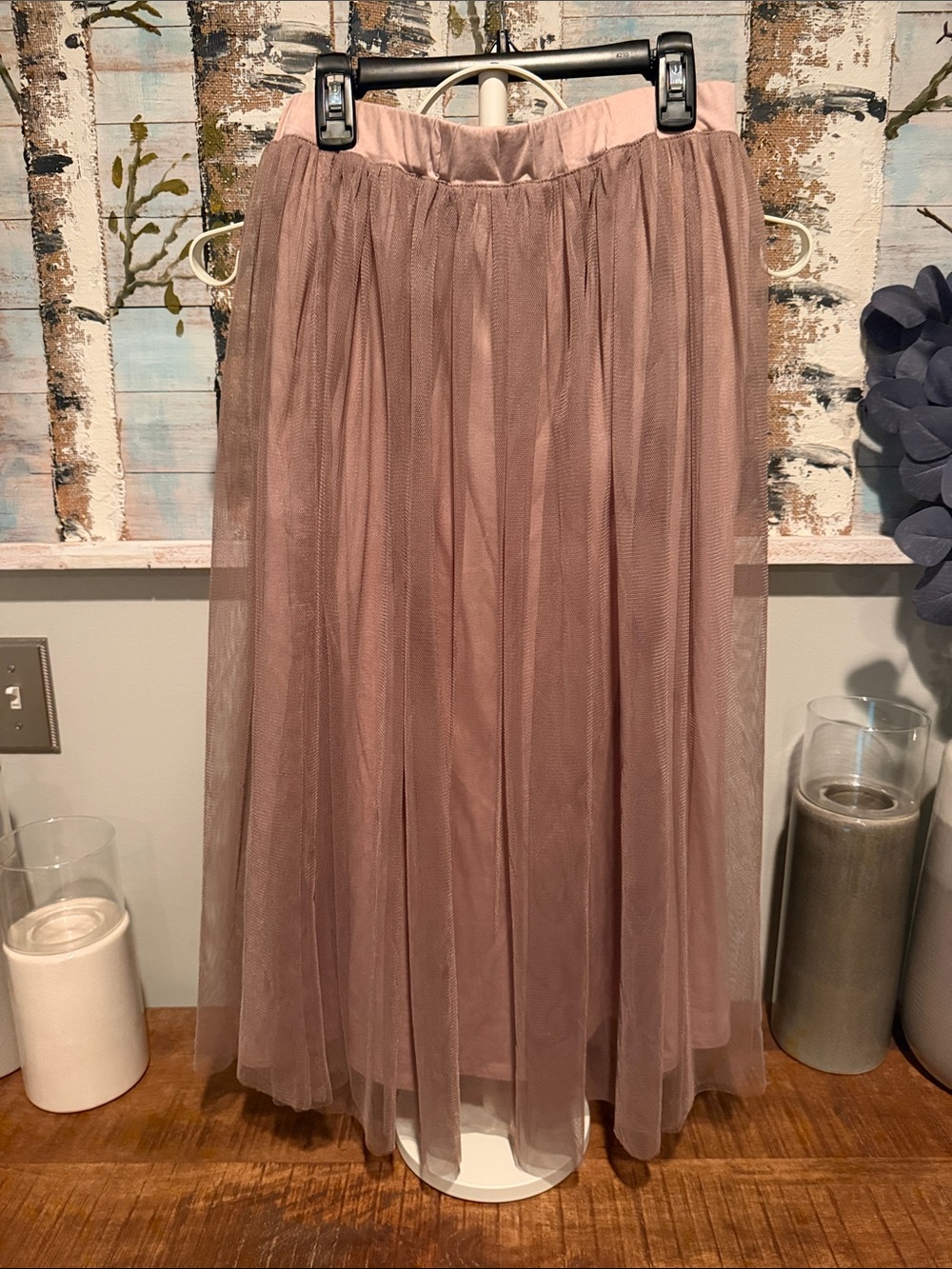Garnet Hill Dusty Rose Midi Tulle Skirt